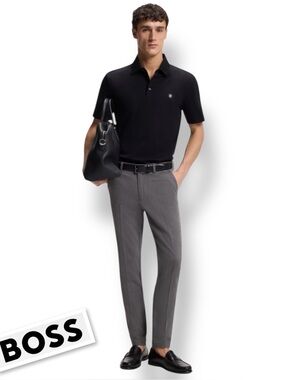 HUGO BOSS Kaito Slim Fit Cotton Blend Trousers Grey Size 30R